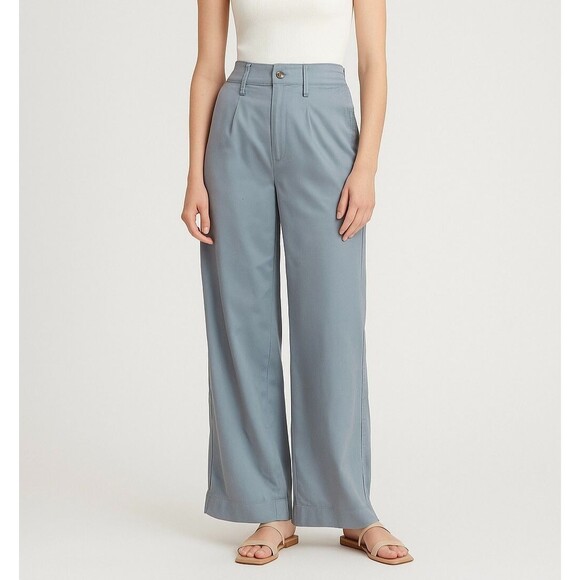 Madewell Grey Blue Wide Leg Pants 0 Petite High Rise Pull-On Soft Tencel Trouser - Picture 1 of 8